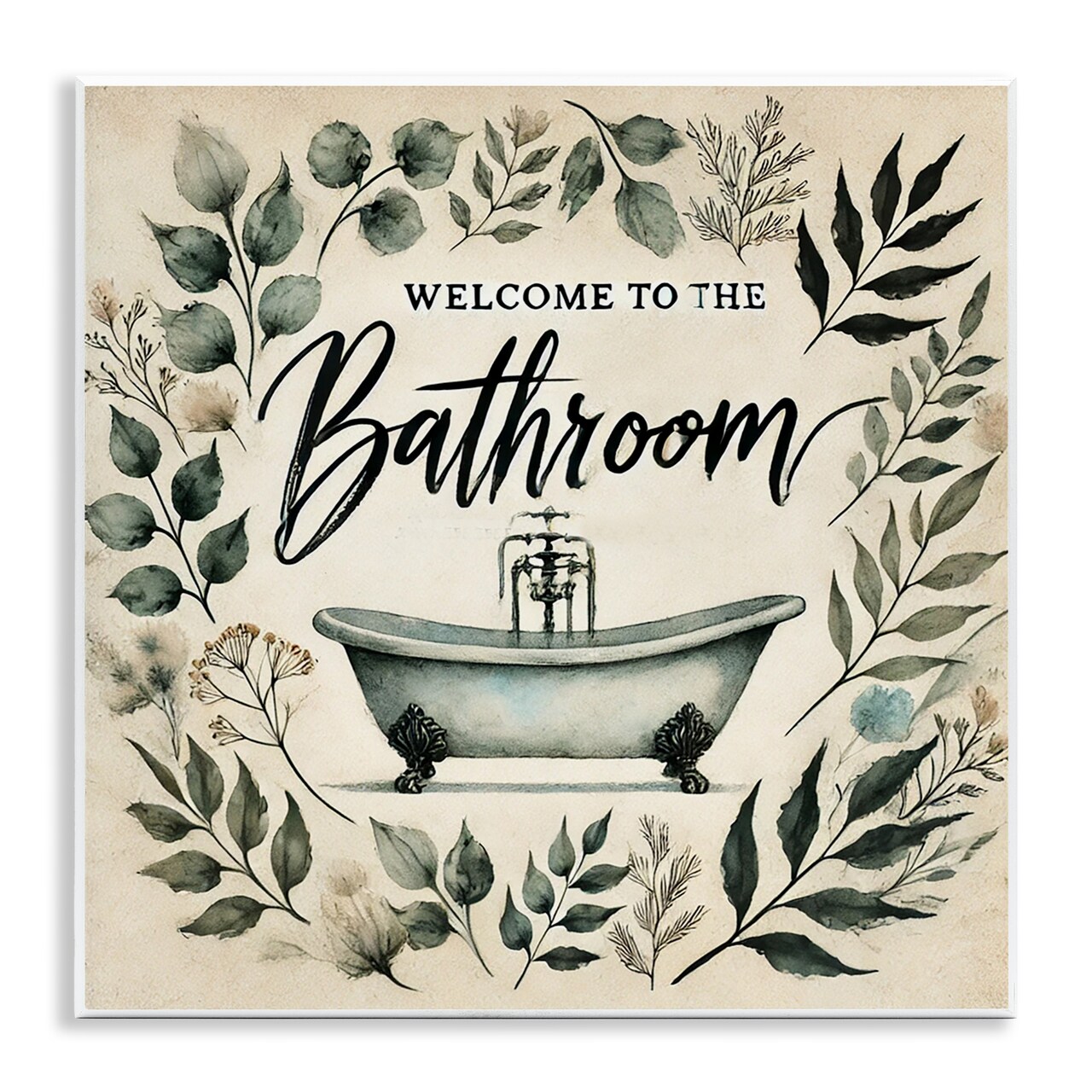 Stupell Industries Vintage Bathroom Welcome Wall Plaque, design by Erin Clark